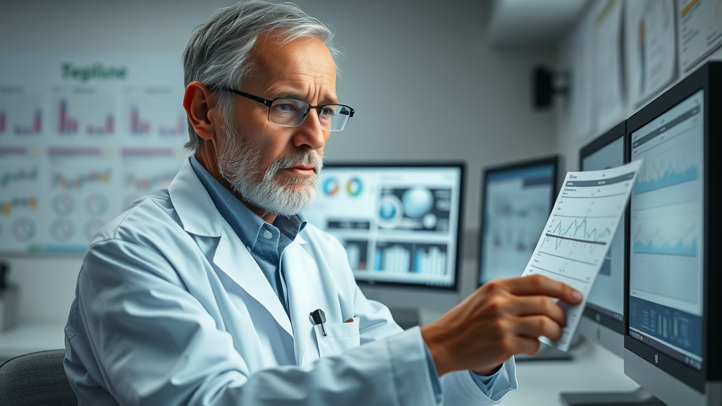 elderly researcher impact of sleep on senior brain health, reviewing scientific data, analyzing sleep study graphs, research lab, highly detailed, data charts, soft clinical lighting