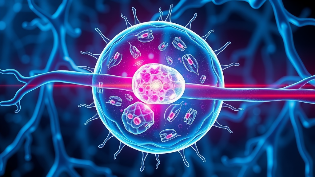 Energetic human cell diagram highlighting mitochondria and nutrient absorption, illustrating energy production from natural supplements energy