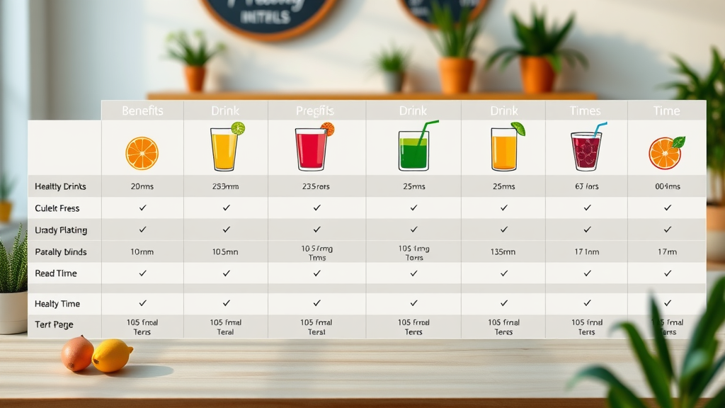 comparison table of drinks to lose weight by calories, fat burning benefits, and ease of preparation