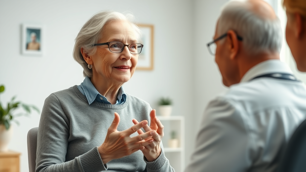 attentive elderly woman consulting with doctor for tailored strategies improving senior sleep quality