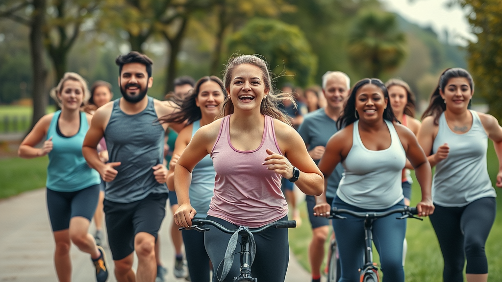 diverse people jogging and cycling in park - exercise to lose weight naturally