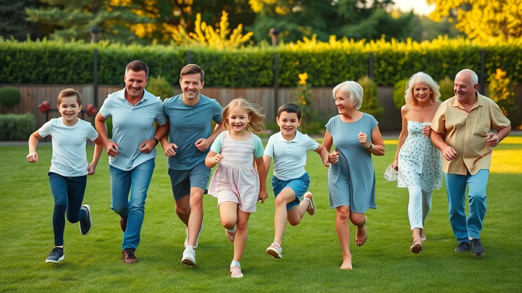multi-generational family exercising together for health and longevity