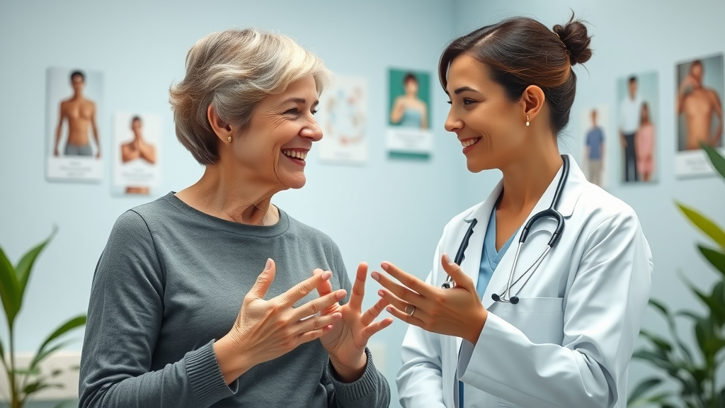 woman consulting healthcare provider about dietary supplement for menopause symptom relief