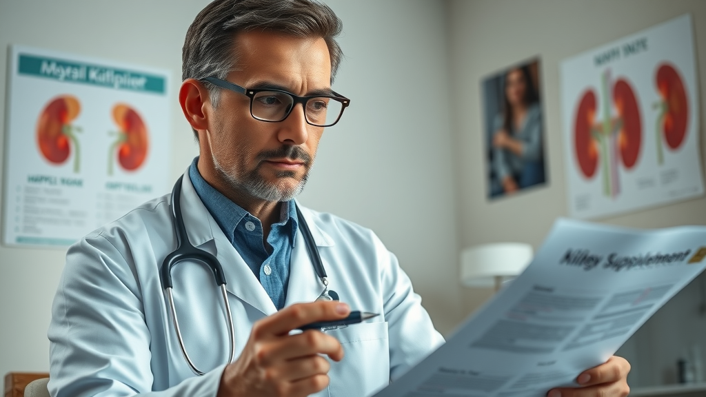 doctor reviewing kidney supplement safety clinical setting