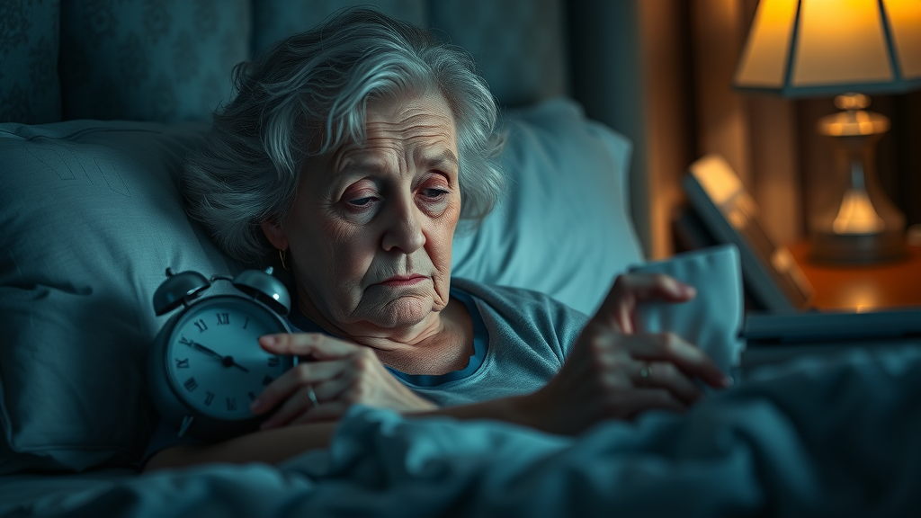 elderly woman awake at night, sleep disturbance in elderly