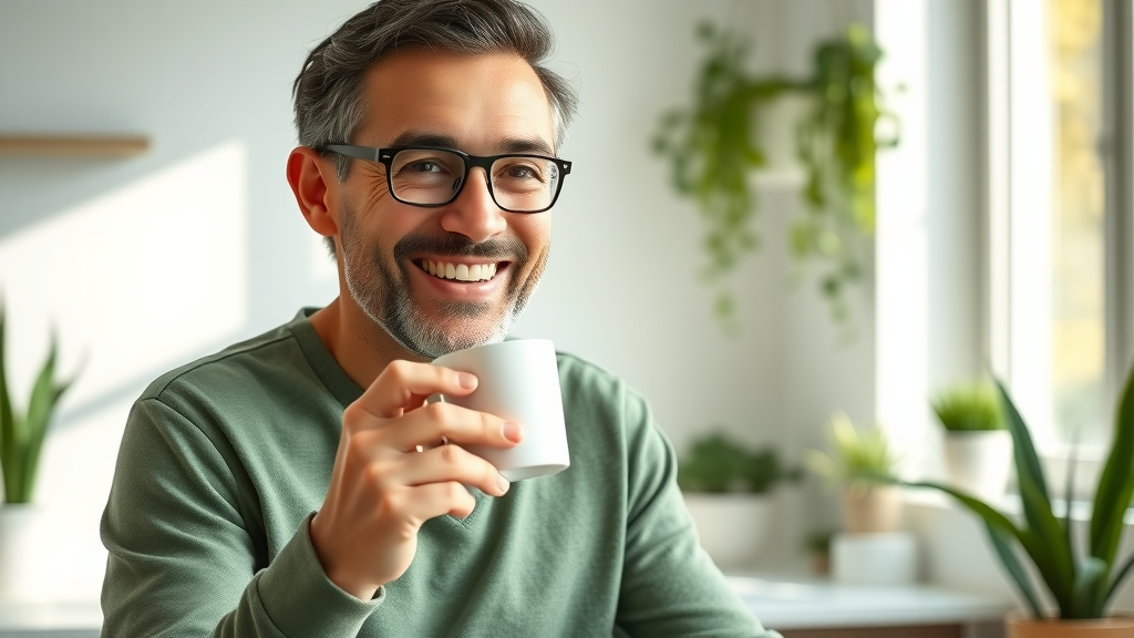 positive adult enjoying morning coffee after restorative sleep example of improved cognitive function