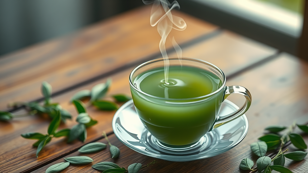 Inviting cup of green tea representing herbal medicine for weight loss
