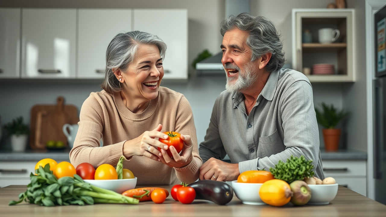 vitamins and minerals for blood sugar, mature couple with dietary supplements kitchen
