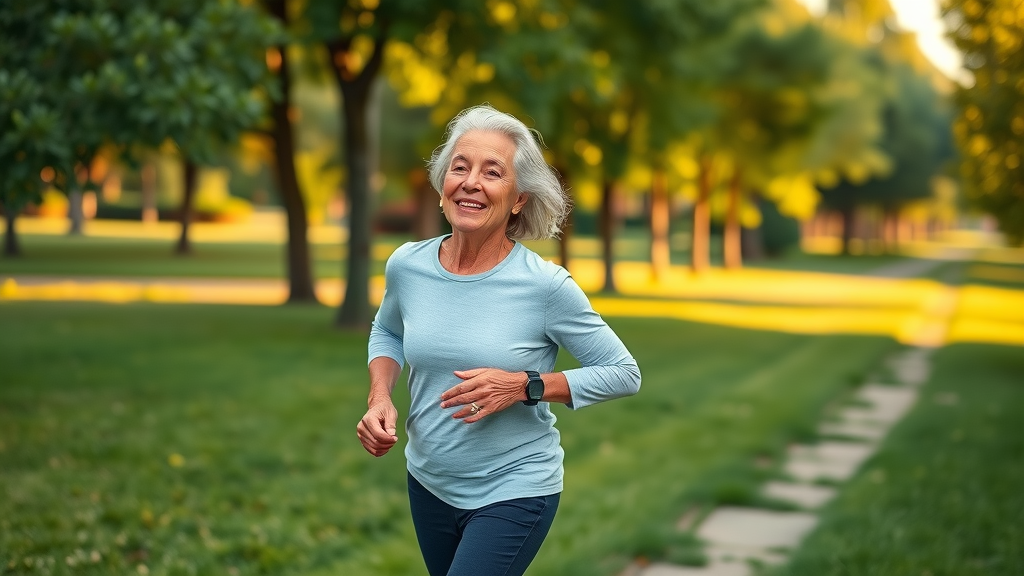 senior couple jogging to support natural supplements lower cholesterol, living healthy lifestyle in park