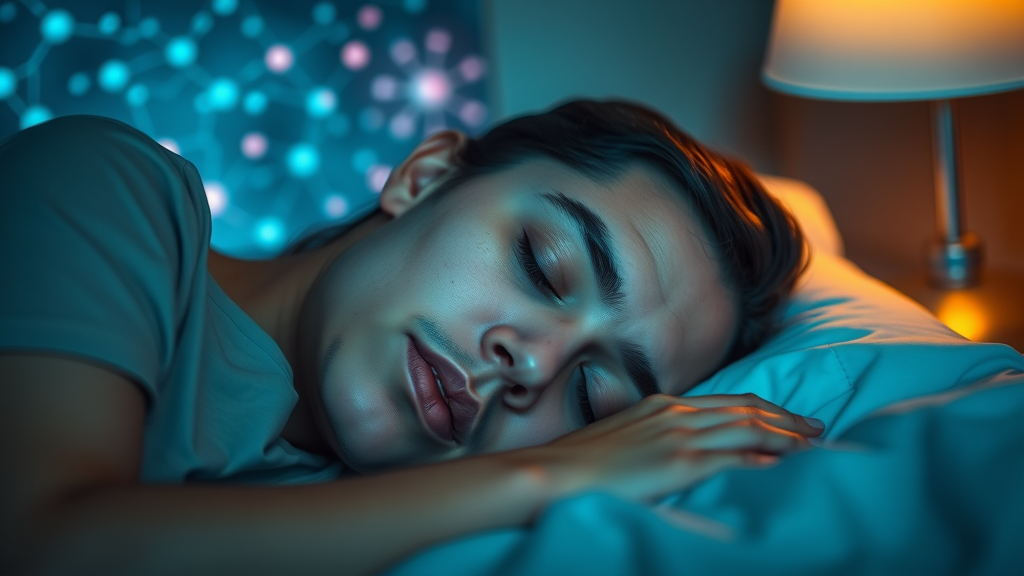 peaceful person sleeping with stylized overlay of neurons and brain activity representing cognitive function improvement
