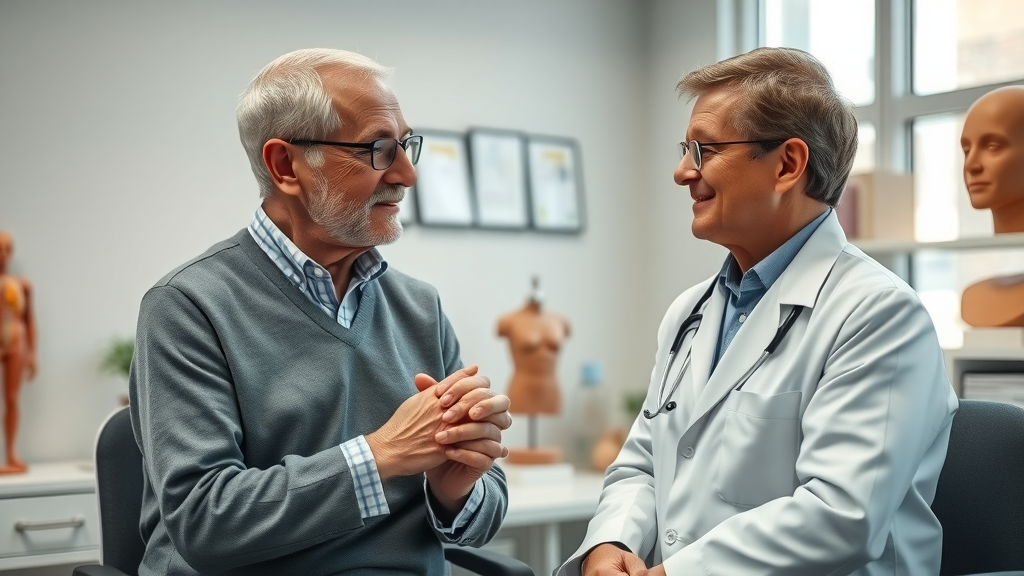 Empathetic healthcare provider and older adult discussing prevention plans for healthy aging
