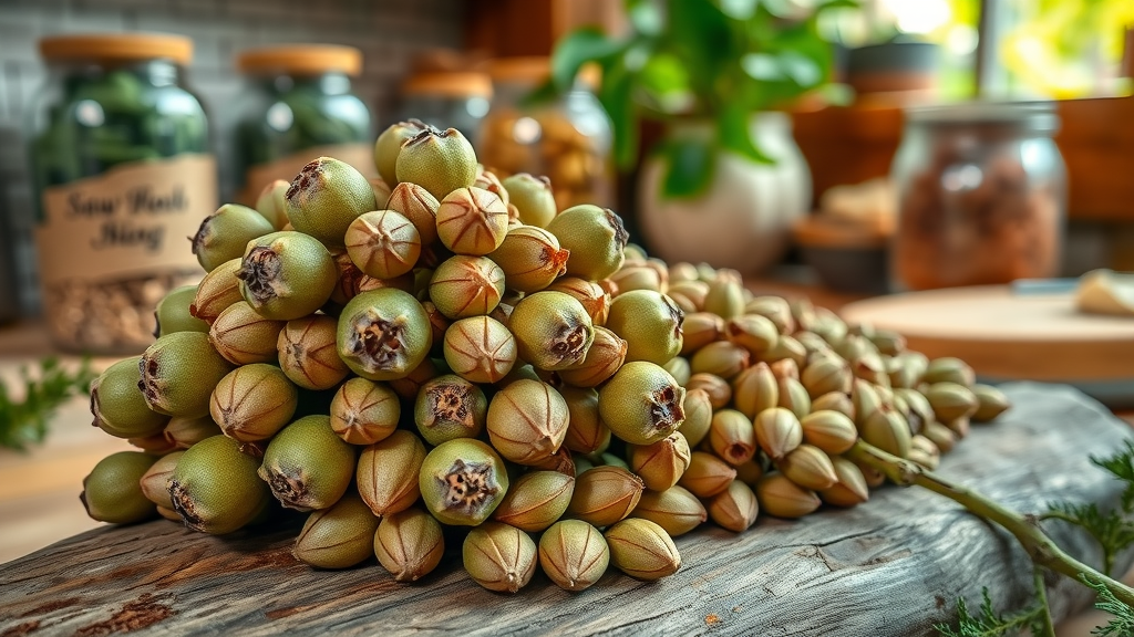prostate health supplements ingredients, saw palmetto berries and pumpkin seeds, macro shot