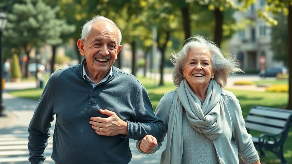 elder wellness dynamic elderly couple park physical health
