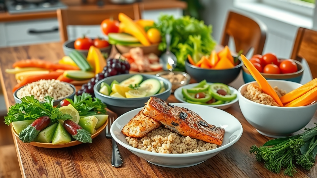 Anti aging diets for older adults: colorful array of nutritious meals promoting healthy aging and longevity