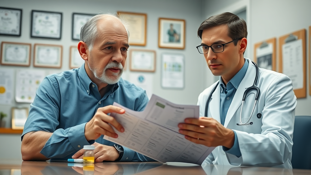 doctor and senior reviewing side effects of herbal supplements