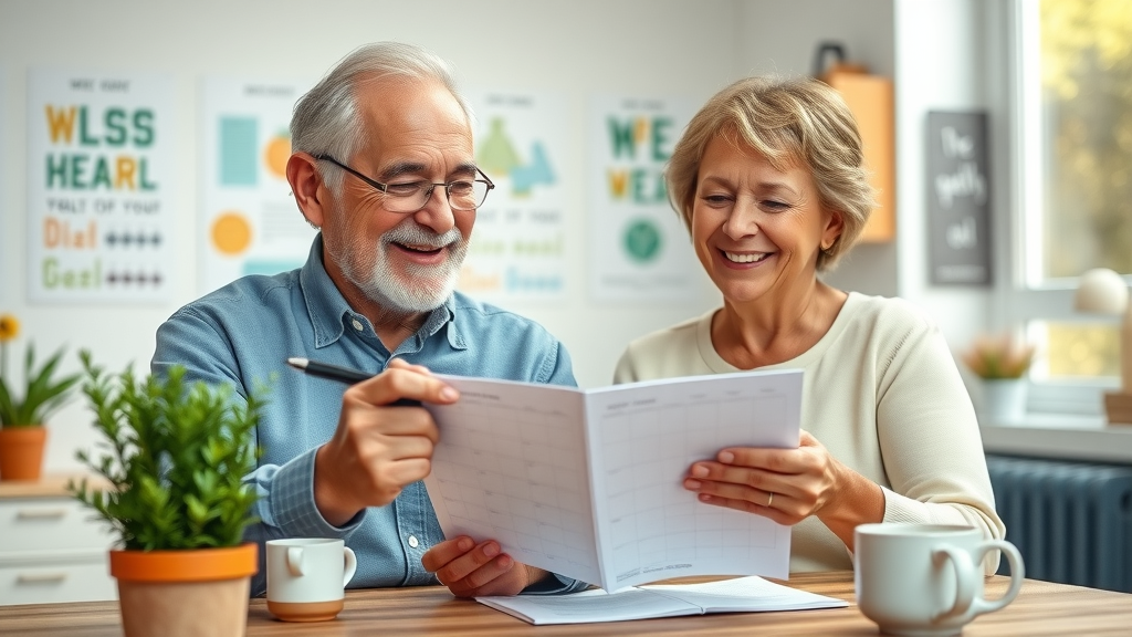 senior couple planning daily routine for managing chronic disease at home