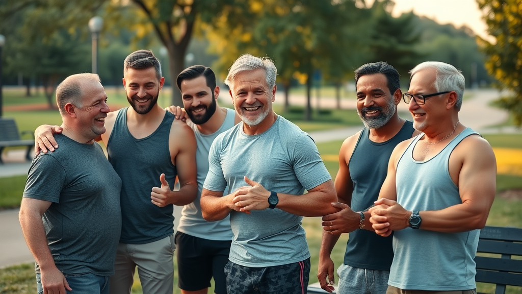 Group of men supporting each other