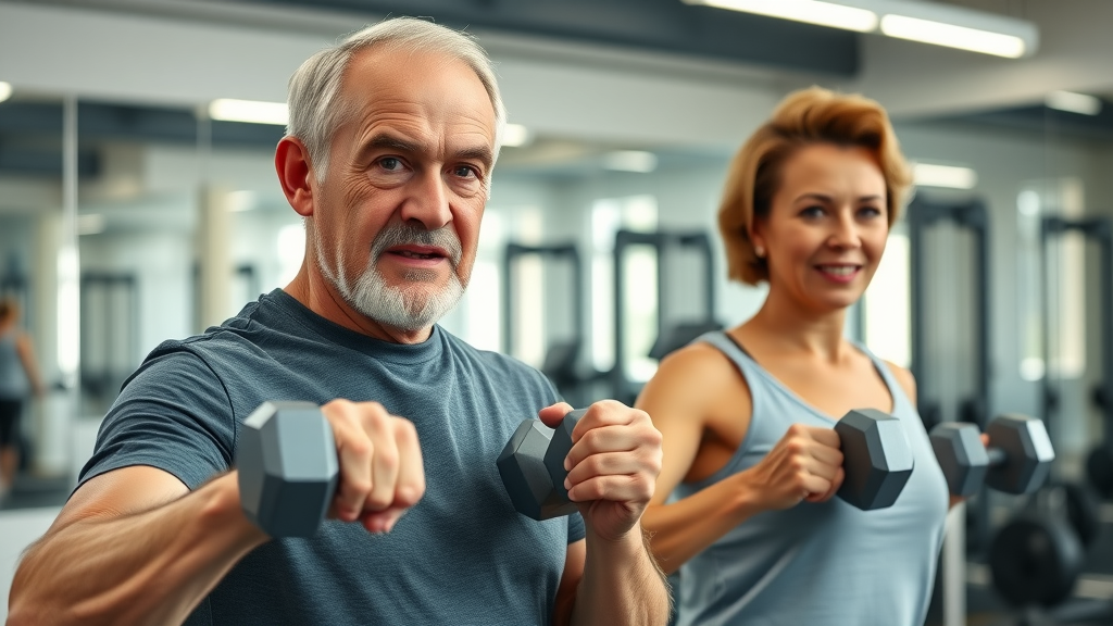 older adults exercising strength training for longevity in a gym
