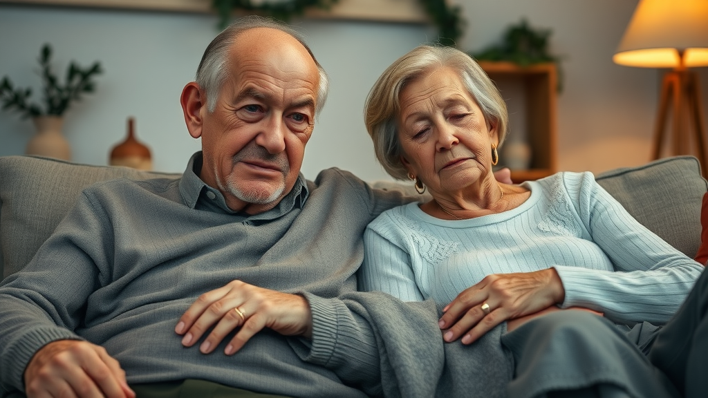 elderly couple supporting each other, depression and sleep in elderly