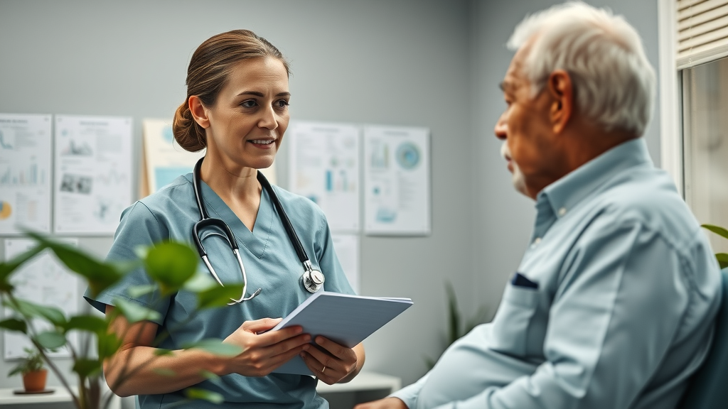 nurse supports patient in lifestyle changes for chronic disease, doctor