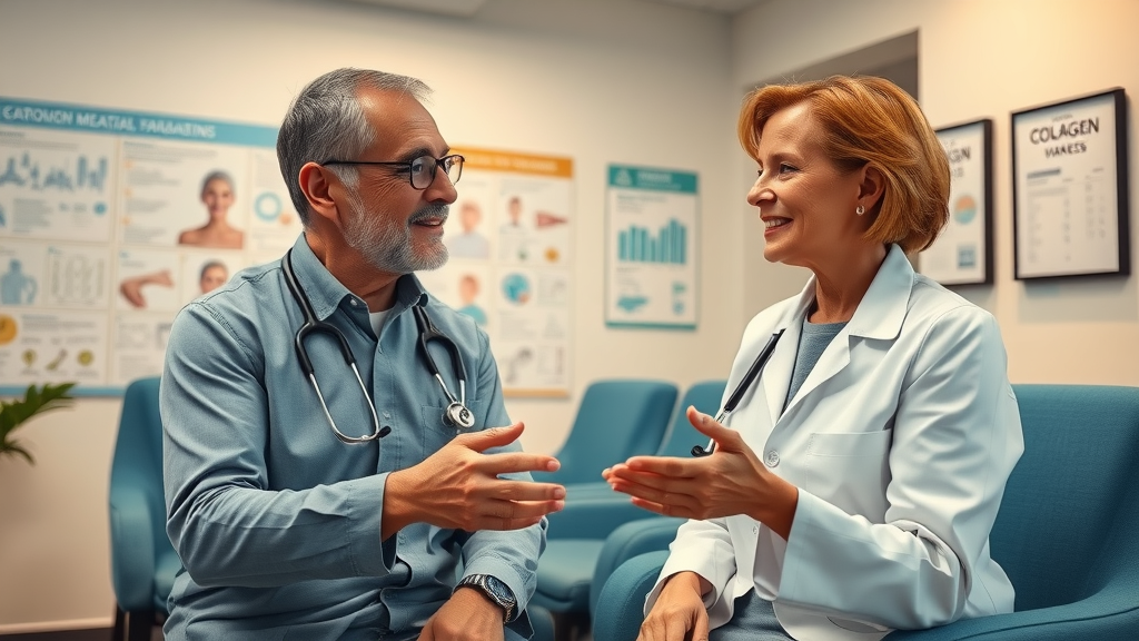 Dermatologist consulting patient about collagen supplements, collagen for skin care, professional advice, cleveland clinic