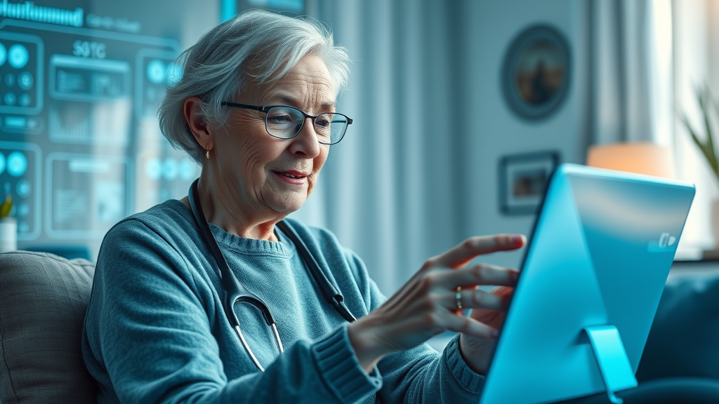 senior mental health elderly woman telehealth video call
