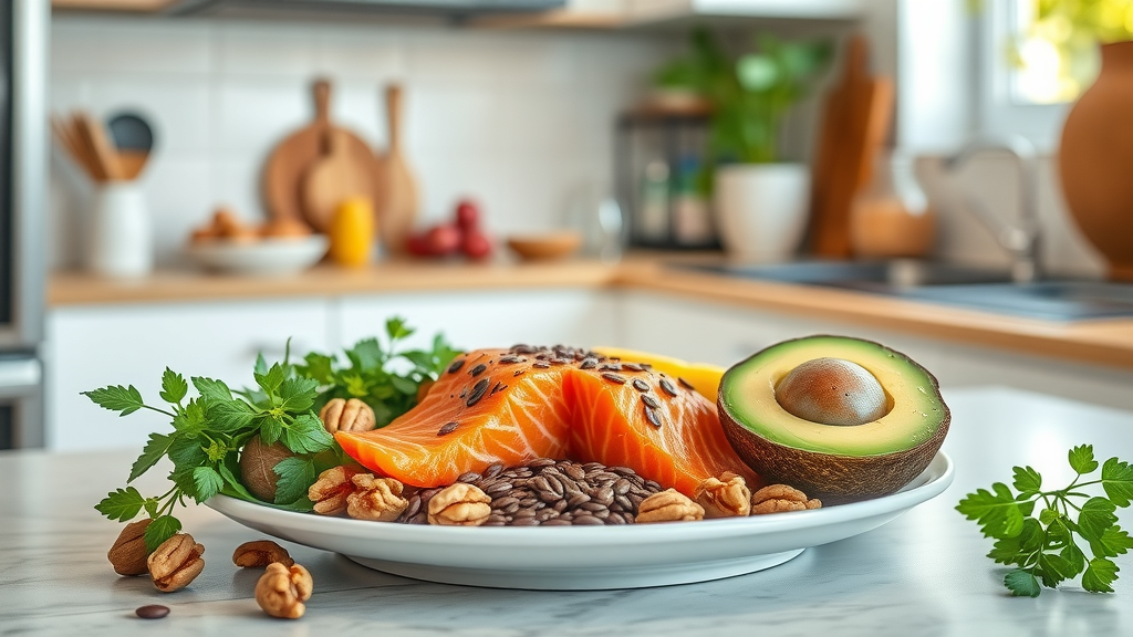 omega-3 fatty acids sources like salmon, walnuts, flaxseeds, and avocado for natural cholesterol support