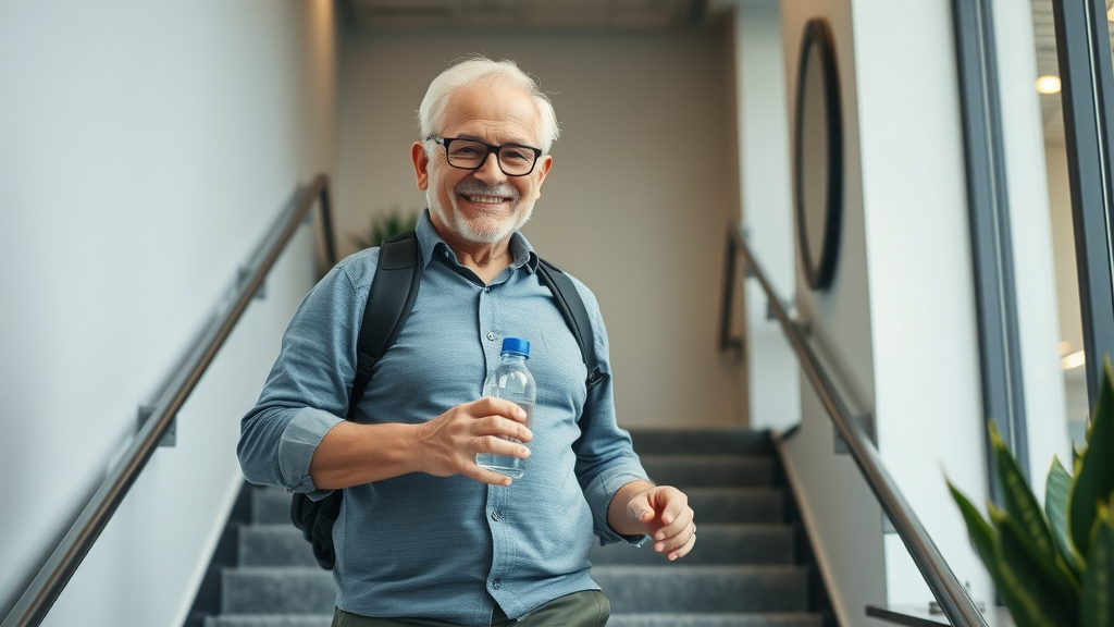 increase movement for weight loss older adult walking stairs in office for flat stomach