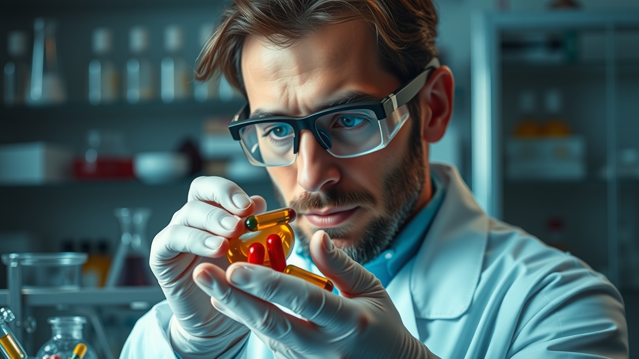 supplement scientist analyzing capsules for natural supplements to reduce blood sugar