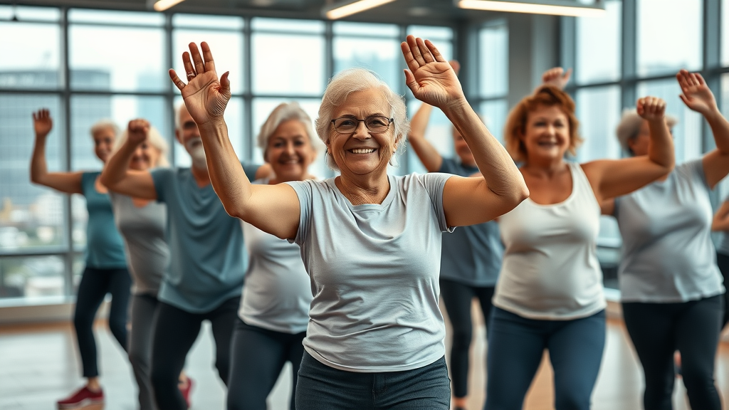 Diverse older adults participating in group fitness for age-related diseases prevention