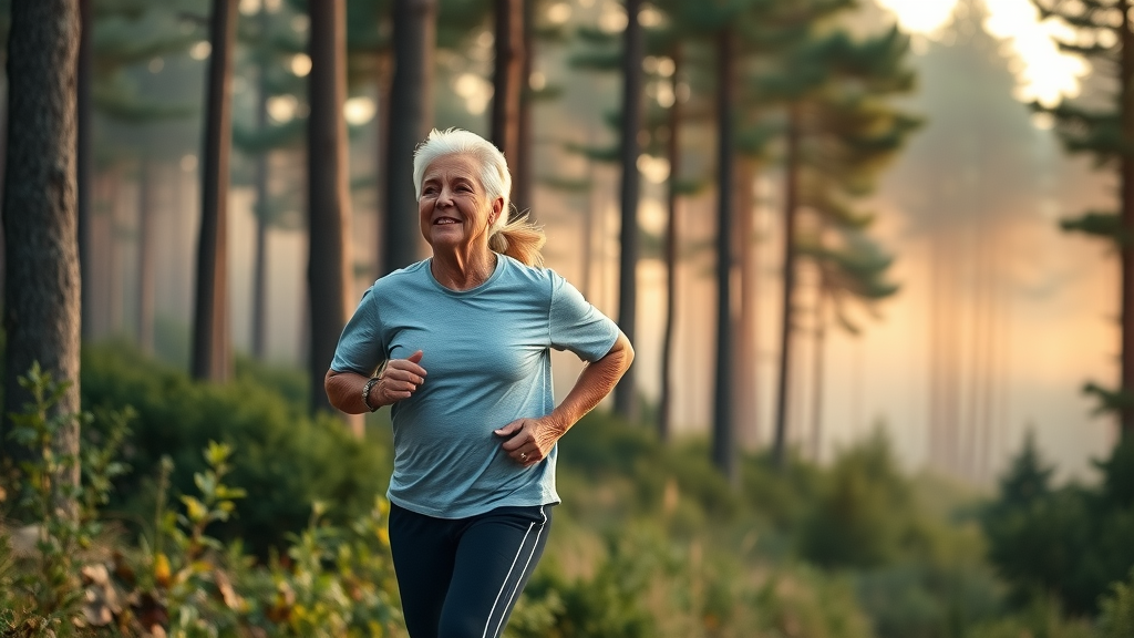 Active mature couple jogging outdoors, staying healthy and living a longer life, physical activity longevity secret