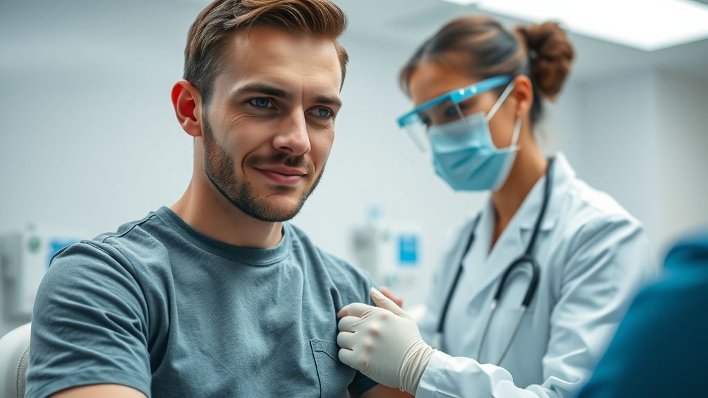male patient having blood drawn to assess testosterone levels - low testosterone blood testing