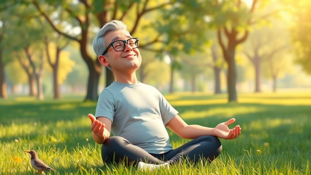 man meditating after exercise for longevity in sunny park setting