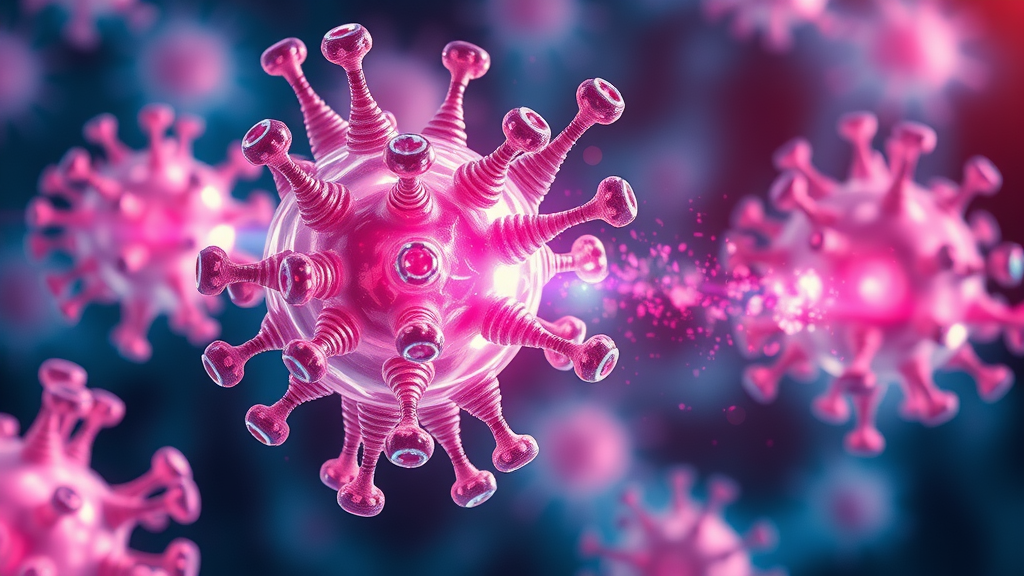 futuristic depiction of anti-aging drug molecules eliminating senescent cells, anti-aging strategies, vibrant colors, macro lens
