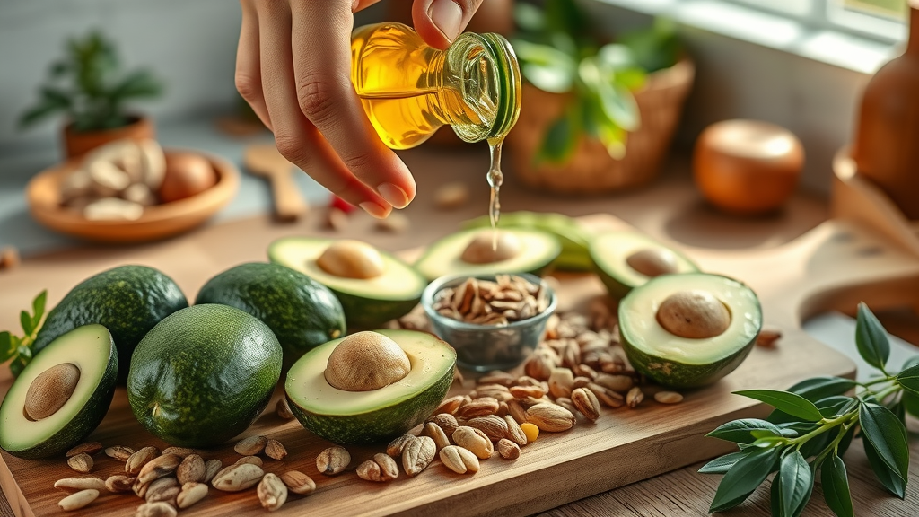 monounsaturated fatty acids foods for flat stomach, avocados, olive oil, nuts
