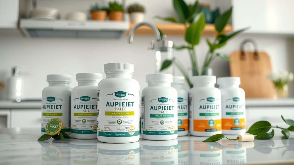 Organized natural high blood pressure supplement bottles with certification badges
