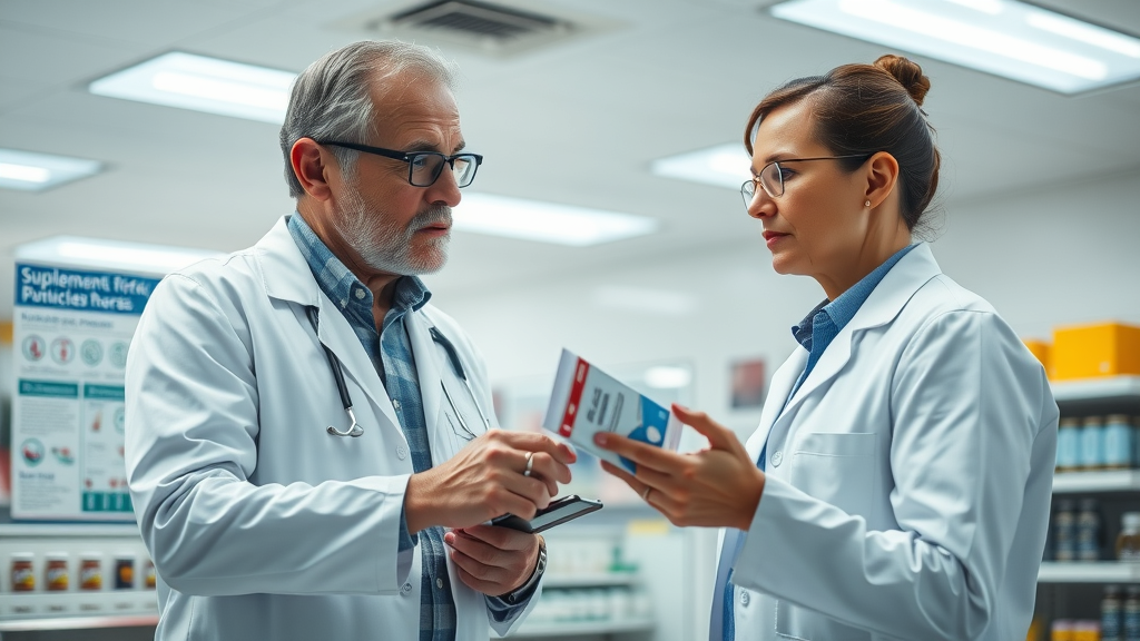 pharmacist discussing supplement risks side effects of heart health supplements