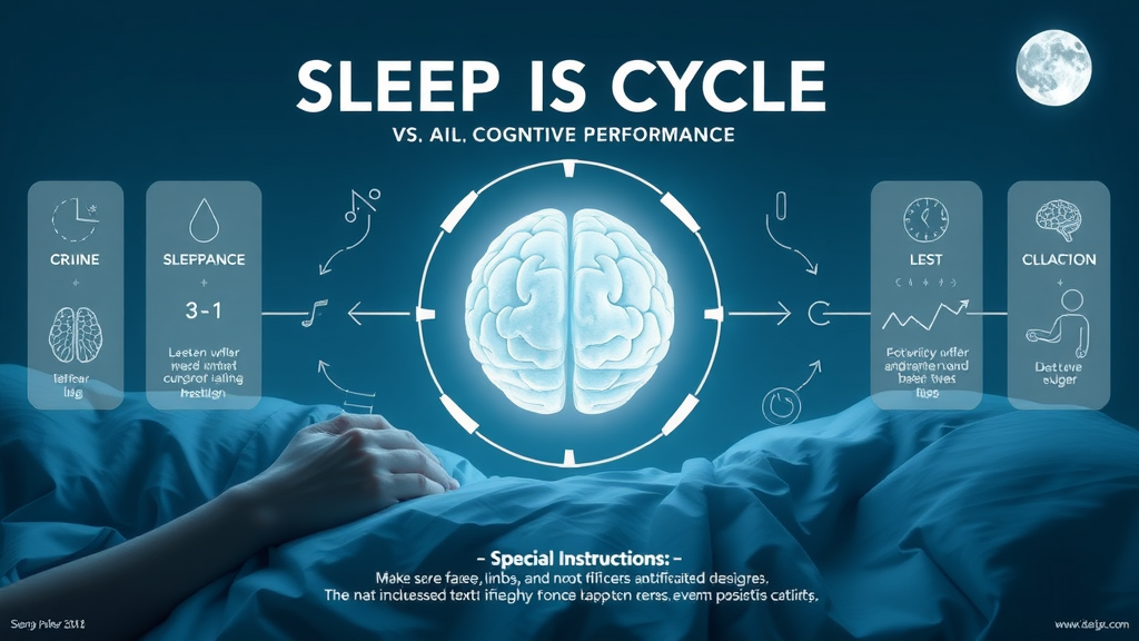 infographic illustrating sleep cycle vs cognitive performance, moon brain icons and neural pathways