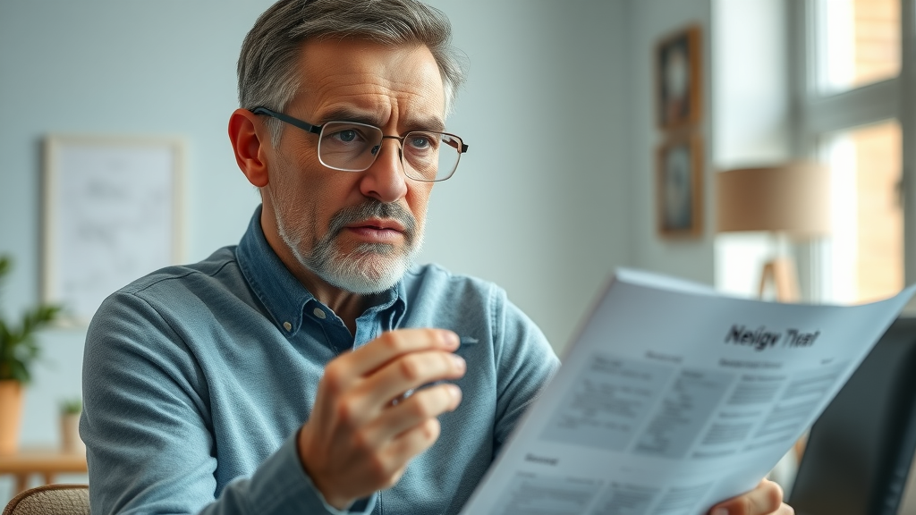 thoughtful adult reviewing medical research on sleep and cognitive function in modern home office
