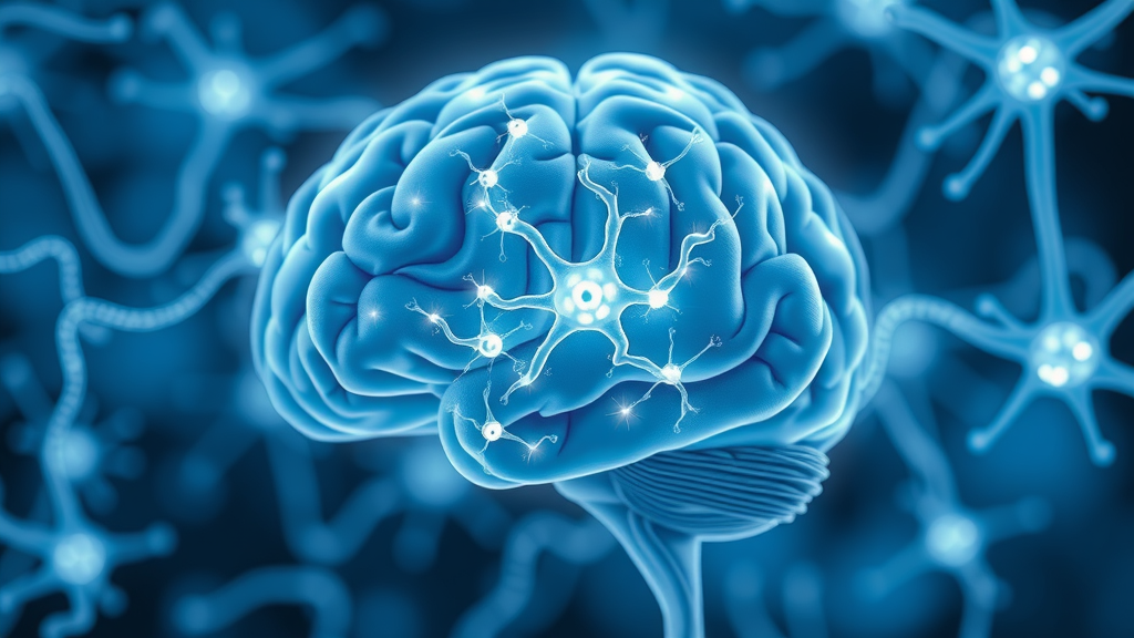 artistic depiction of brain detox process, brain health, neurons highlighted, toxin removal, cool blue tones, soft glow lighting