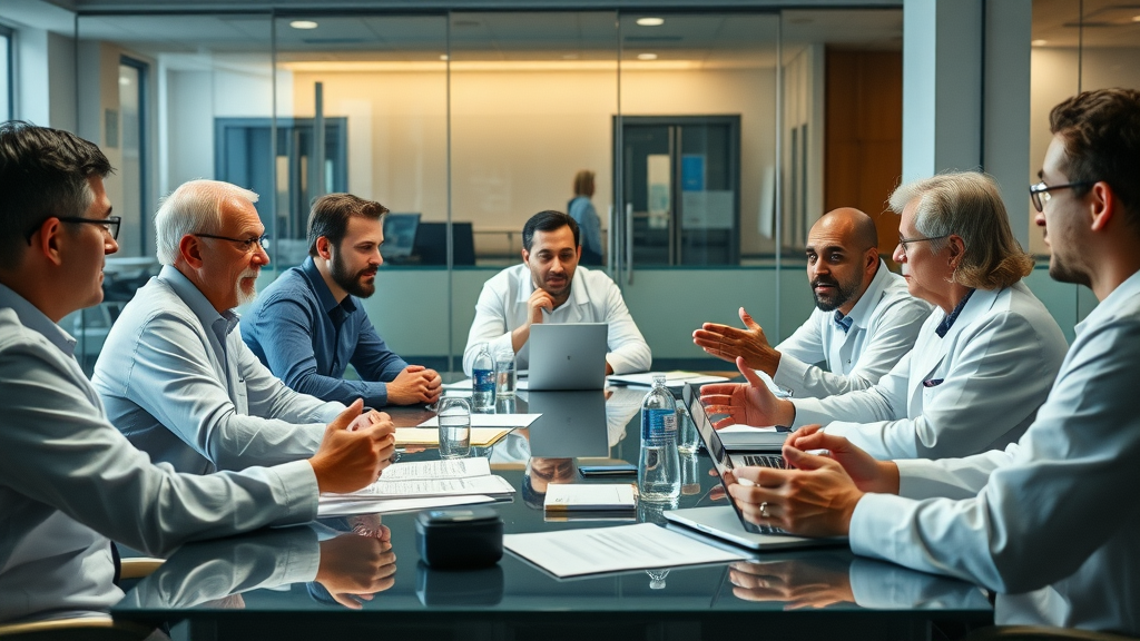 debate roundtable with diverse scientists discussing minimum sleep requirements for cognitive performance