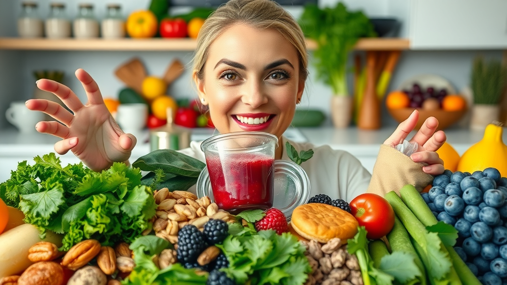Display of healthy vs unhealthy foods for losing belly fat in women, highlighting lean proteins and vegetables.