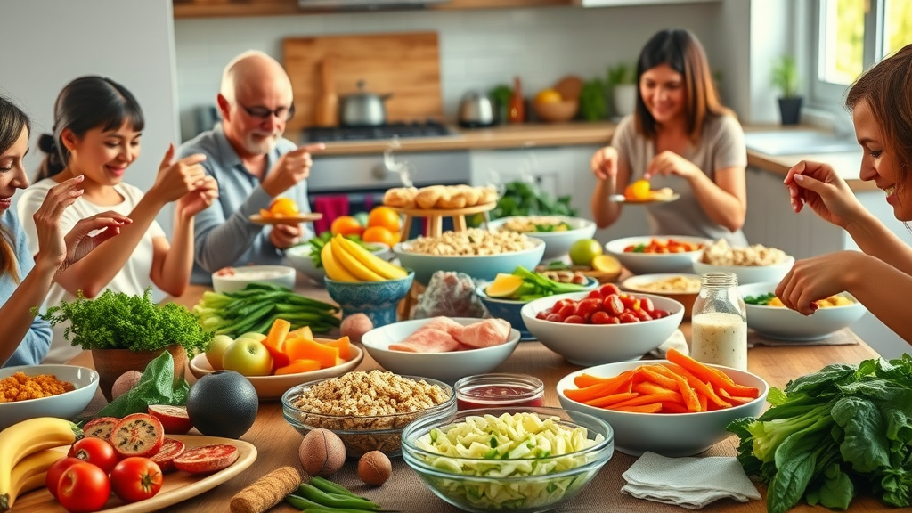 Healthy meal for age-related diseases prevention with fruits, vegetables, and whole grains
