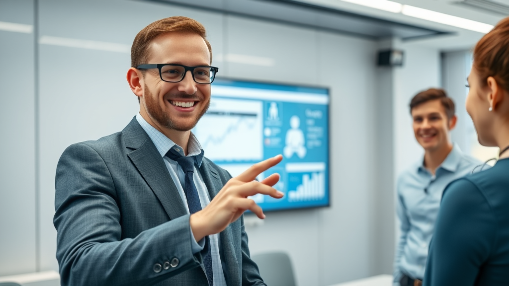 law firm IT specialist training staff on legal automation platforms, digital touch screen demonstration, modern training room