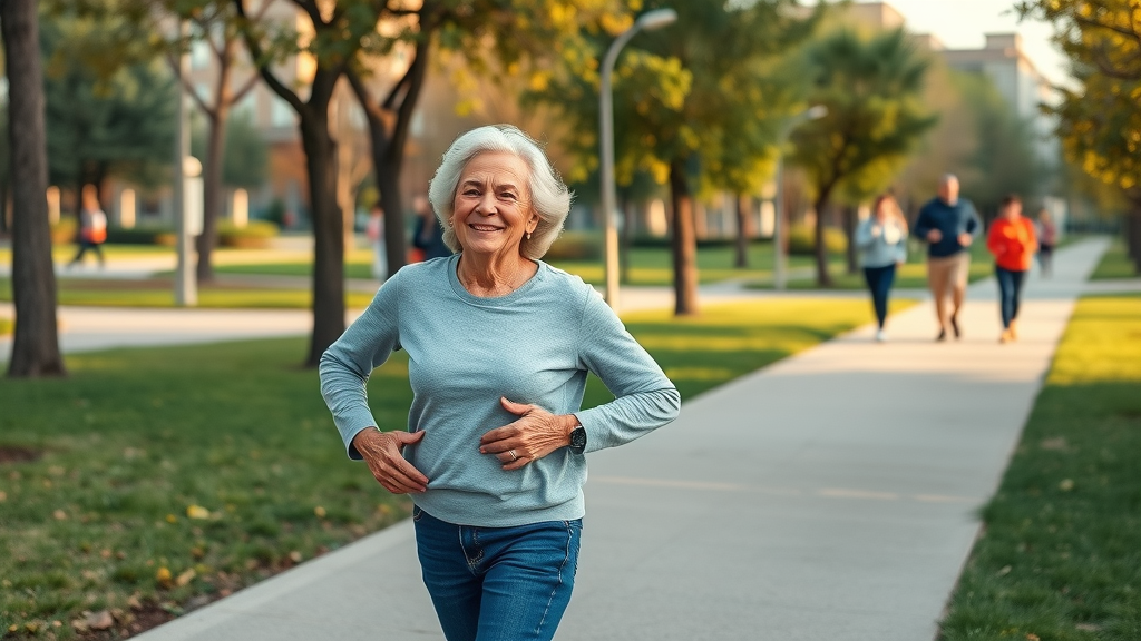 Active senior couple demonstrating a healthy lifestyle for seniors while walking briskly in an urban park