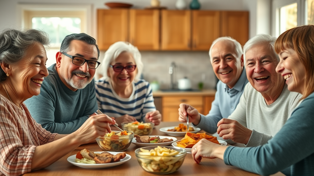 close-knit multigenerational family promoting mental wellness while sharing a meal