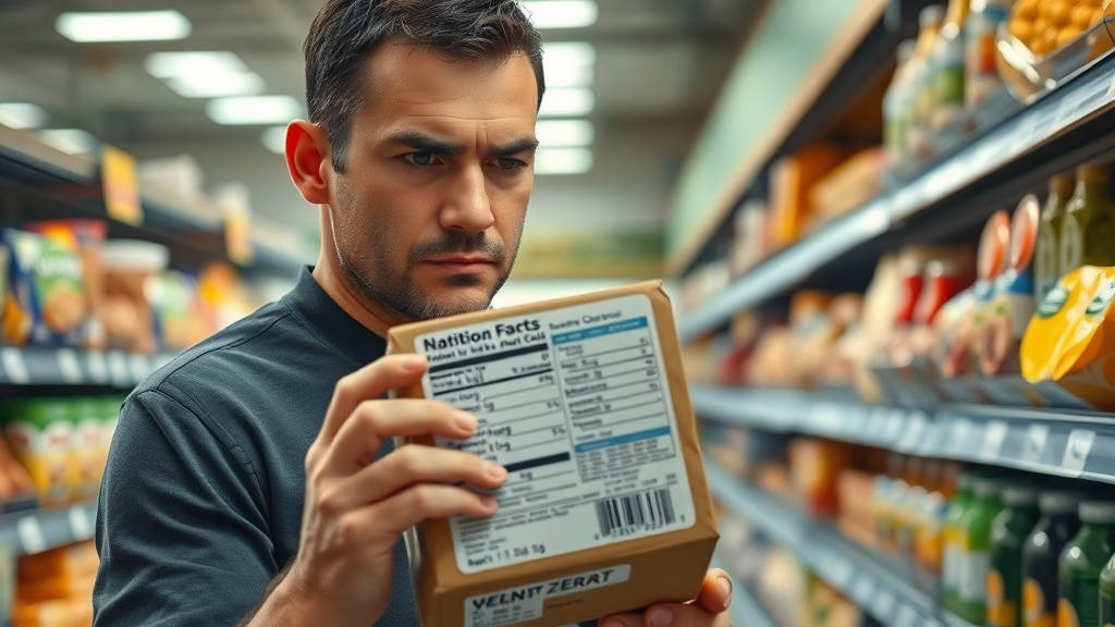 person reading nutrition label in grocery store - avoid added sugar for weight loss naturally